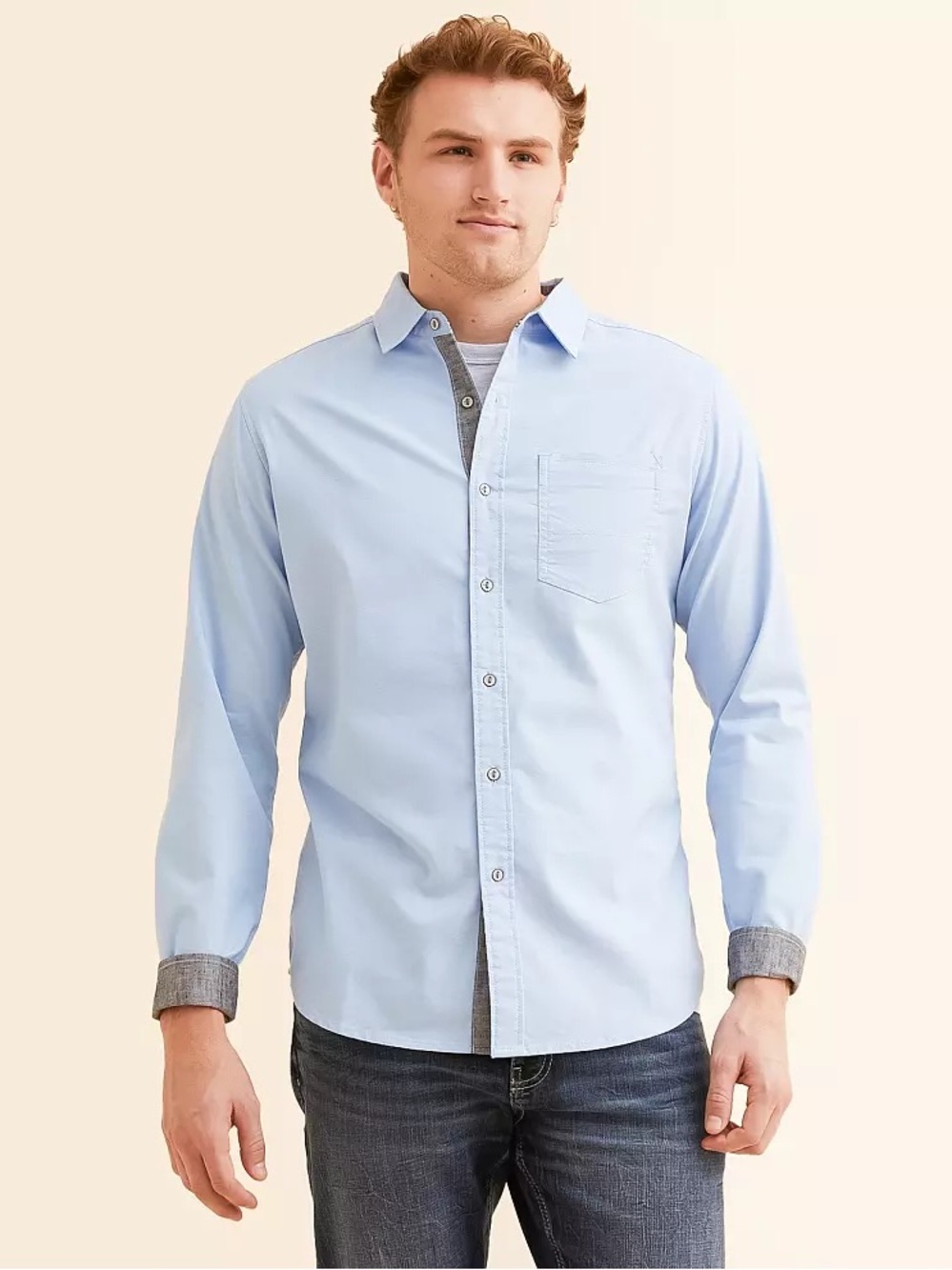Departwest Men's Light Blue Long-Sleeve Button-Down Shirt